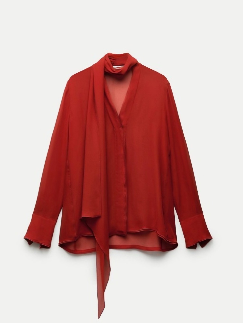 Zara Semi Sheer Blouse With Tie Women's Size S Nwt